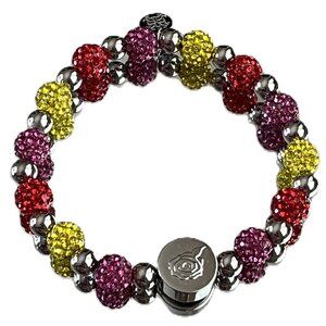 Rustic Cuff Metal Stainless Steel Shambala Beaded Stretch Bracelet multicolor
